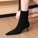 328-8 European And American Fashion Simple Versatile Women's With Thin High Heels, Pointed Toe, Suede, Slimming Short_vogvips.com