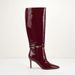 Foreign Trade US Original Large Size Wine Red Patent Leather Pointed Toe Stiletto Heel Belt Buckle Zipper High Tube_vogvips.com