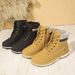 Women's Plus Size Ankle Boots With Side Zipper - Comfortable Low Heel Martin Boots In Black & Yellow (Sizes 36-42)_vogvips.com