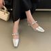 Cameido Mary Jane Shoes Low Heel For Women Spring French Square Toe With Rhinestones_vogvips.com