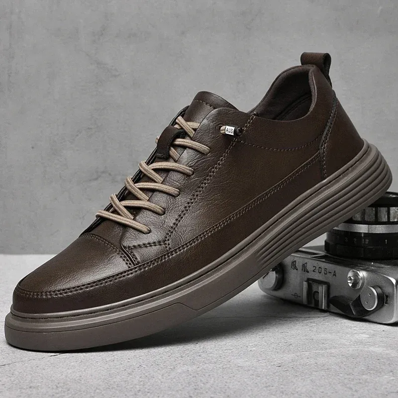 Classics Brown Genuine Leather Casual Shoes Men's Jogging Shoes Winter Warm Fur Oxford Shoes For Men Big Size:36-47 Mocassin_vogvips.com