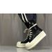 Women's Chunky Platform High-Top Sneakers Gothic Style Lace-Up & Side-Zip Casual Shoes In Black Canvas & Leather Casual Sneakers For Women_vogvips.com