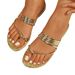 Summer New Style Gold Multi Strap Flat Sandals for Women European American Style Fashionable Versatile plus Size Flip Flops_vogvips.com