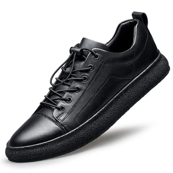 First Layer Cowhide Men's Shoes Solid Color Men's Board Shoes Casual Leather Shoes Men's Small Black Shoes Men_vogvips.com