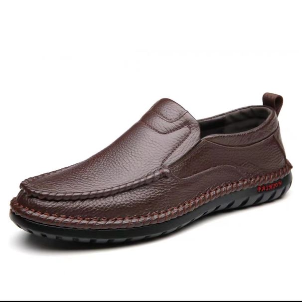 Euro Step 2025 New Top Layer Cowhide Slip-On Soft Surface Non-Slip Men's Shoes_vogvips.com