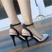 2025 New Model Color-Block Striped Closed-Toe Sandals For Women, One-Strap Buckle Thin Heel High Heels, Pointed Toe Nude_vogvips.com