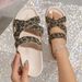 Home Wear Slip On Slippers Leopard Print Cross Cloth Flat Shoes Comfortable And Simple Double Layer Ivory White Flat Slippers_vogvips.com