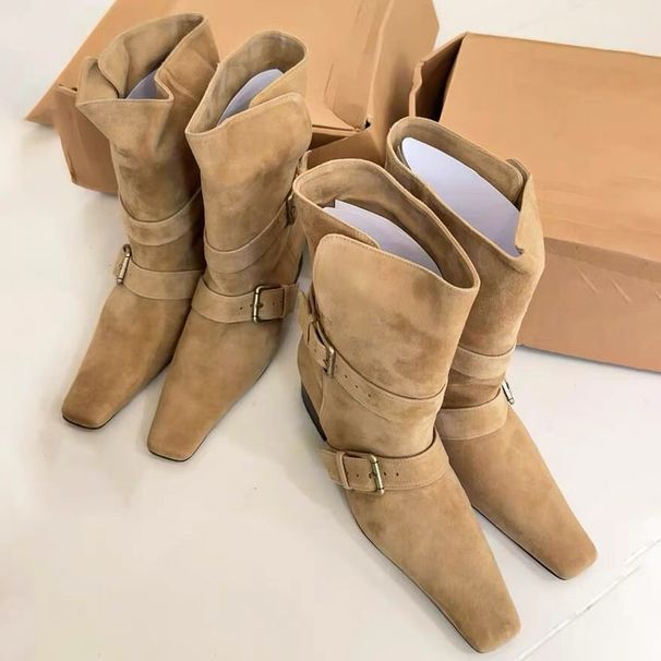 Niche Designer Reversible Collar, Two-way Wear, Small Square-toed Martini Boots, Thick-soled Chelsea Boots, Women’s Ankle Boots._vogvips.com