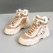 W2577 New 2024 Autumn Winter Korean Style Women's Color Block Fleece-Lined Mid-Cut Snow Boots Cotton Shoes Height_vogvips.com