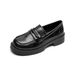 Fleece Loafers Women's Thick-soled Warm Black One-pedal Small Leather Shoes Thick-heeled Single Shoes Women_vogvips.com