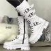 Women's Chunky Sole Buckle Detail Mid-Calf Riding Boots - PU Leather Round Toe Low Heel Side Zipper Boots_vogvips.com