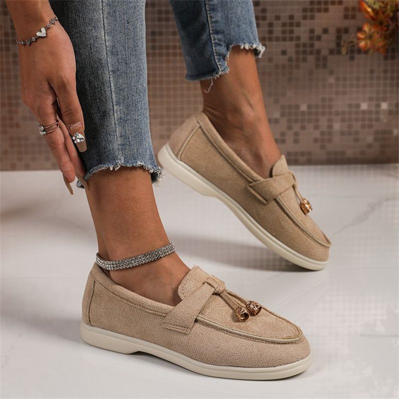 Women's Slip-On Loafers Comfortable Casual Low Heel Round Toe Shoes - Soft PU Upper & Breathable Cotton Lining - Available In Black, Beige, Khaki_vogvips.com