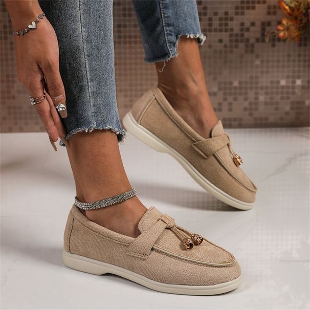 Women's Slip-On Loafers Comfortable Casual Low Heel Round Toe Shoes - Soft PU Upper & Breathable Cotton Lining - Available In Black, Beige, Khaki_vogvips.com
