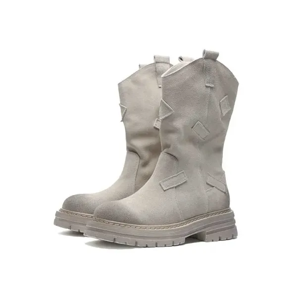Vintage Style Women's Outdoor Mid-Calf Boots For Summer - Lightweight Short Martin Boots Brown Grey_vogvips.com