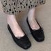 Cowhide Version Retro Square Toe Shallow Mouth Single Shoes Women's Flat Black Commuting Bow Soft Bottom Ballet Shoes_vogvips.com