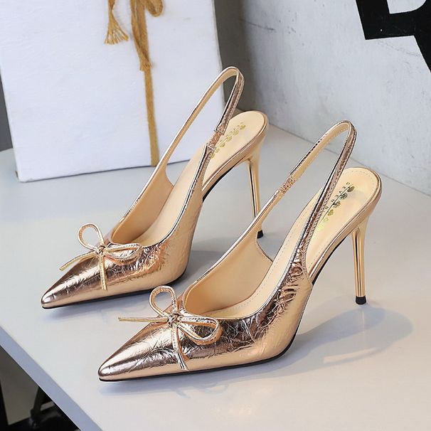 French Bag Head Rear Empty Shallow Mouth Pointed Head Thin Heel Single Shoes Women's Bow Back Strap High Heel Women's Shoes_vogvips.com