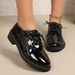 British Style Women's Lace-Up Loafers Plus Size Round Toe Dress Shoes Retro Style Spring Collection Size 43 Black Low Heel_vogvips.com