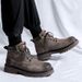 Men's Classic Retro Chunky Sole Leather Martin Boots - Vintage Work Boots With Thick Rubber Sole For Casual Wear (Yellow, Grey, Fleece Lined )_vogvips.com