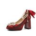 Women's Shoes Mary JaneElegant Mary Jane Chunky Heels Comfortable High Heels For Women, Red Satin Bridal Shoes Weddings Parties Daily Wear_vogvips.com
