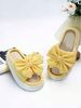 Summer Yellow Bow Linen Slide Slippers, Breathable Anti-Slip Thick Soft Sole, Women Home & Outdoor Open Toe Slides_vogvips.com