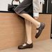 Cameido Retro Round Toe Mary Jane Shoes For Women Spring Double Strap Buckle Flat Heel Height Increasing Single Shoes_vogvips.com