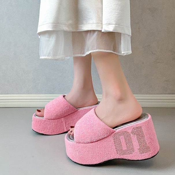 Colorful Summer Rhinestone Wedge Platform Slip-On Sandals High-End Sexy Girls' Footwear Fashionable Comfortable Women's Shoes_vogvips.com