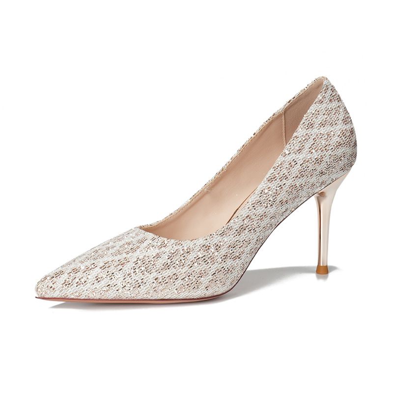 6681J Elegant Pointed Toe Shimmering High Heels, Shallow Heel Bridal Shoes, French Evening Style, High-End Single Shoes_vogvips.com