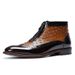 European Warm Series Big Sale Powerful Patent Genuine Leather Pointed Toe Short Ostrich Pattern Trendy Men's Front Zipper Martin Boots_vogvips.com