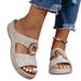Women's Wedge Heel Thick-Soled Hollow-Out Slippers, European American Style, Large Size, Casual Slip-On With Stitching_vogvips.com