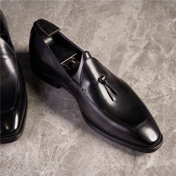 Step On Tassel Sleeve Men's British And Korean Style Trendy Business Dress Leather Oversized Breathable Casual Shoes,_vogvips.com