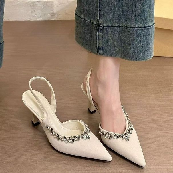 High Apricot Toe Elegant Spring Rhinestone 2025 Pointed Sandals Shoes Niche Closed- Closed-Toe Heels Single Fairy Summer French_vogvips.com