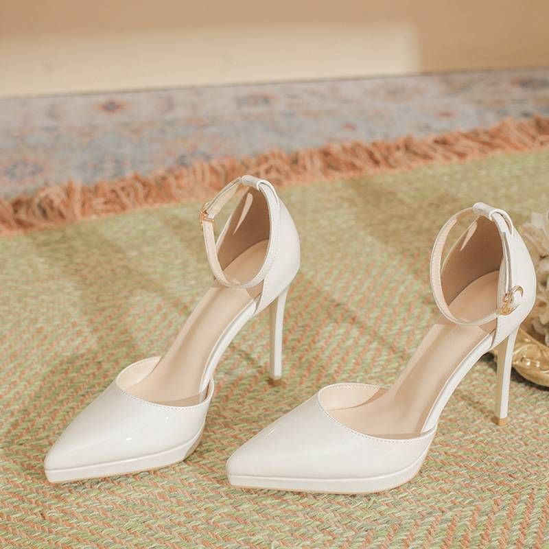 Women's Shoes Early Spring Waterproof Platform One Line Lacquered Hollow High Heels Professional Commuter Women's Shoes Banquet Dress All Match Women_vogvips.com