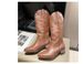Women's Shoes Retro Rivet Western Cowboy Boots Women New Style V Neck Pointed Toe Thick Heel High Top Knee High Knight Boots_vogvips.com