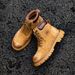 European Warm Series Martin Genuine Leather High Top British Style Ankle Autumn Work Hiking Men's Outdoor Yellow Boots_vogvips.com