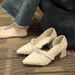 Sharp Pointed Single Shoe Women's Thick Heel 2025 Spring New Pearl Versatile Shallow Mouth Gentle Fairy Style Side Empty_vogvips.com