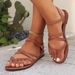 Cross-border New Plus Size Women's Shoes Toe Clip Roman One-strap Flat Cross Strap Beach Sandals Independent Station_vogvips.com