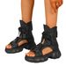 New Vintage Hollow Leather Boots Sandals Fashion Front Lace-up Thick Soles Solid Color Open Toe Cool Boots_vogvips.com