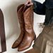 Brown V-Neck Chunky Heel Long For Women Summer 2024 New Slimming Over-the-Knee Western Cowboy Riding Boots_vogvips.com