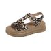 Women's Summer Platform Leopard Print Sandals With Soft Leather Upper, Comfortable And Casual Open-toe Slippers_vogvips.com