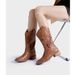 Women's Western Cowboy Boots Autumn Embroidery Hollow V Neck Desert Thick Heel Martin Square Head Shoes_vogvips.com