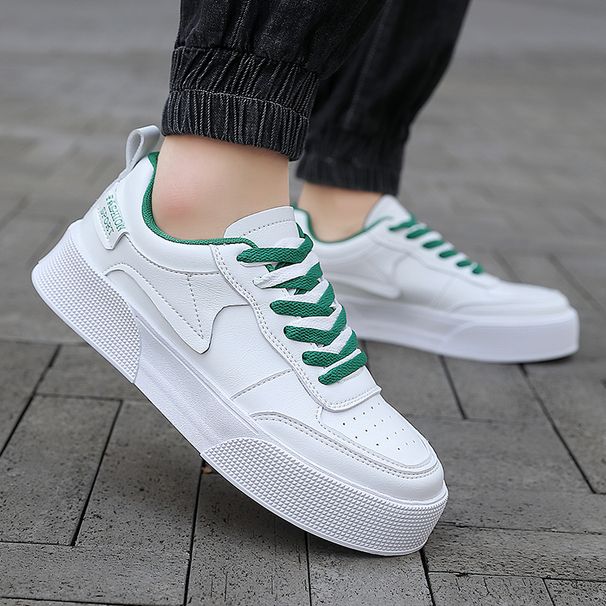 Four Seasons New Korean Edition Men's Trendy Leather Surface Breathable And Versatile Casual Sports Thick Bottom White_vogvips.com