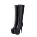 Elegant Platform Stiletto Boots For Women - Stretchable Mid-Calf Design (Sizes 35-46) | Matte Black / Patent Black / Red"_vogvips.com