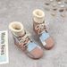 Autumn Winter New Mori Artistic Fleece-Lined High-Top Thick-Soled Short Korean Style Lace-Up Color-Block Round-Toe_vogvips.com