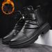 New- Winter Men's High-top Fleece Korean-style Leather Boots And Cotton Shoes_vogvips.com