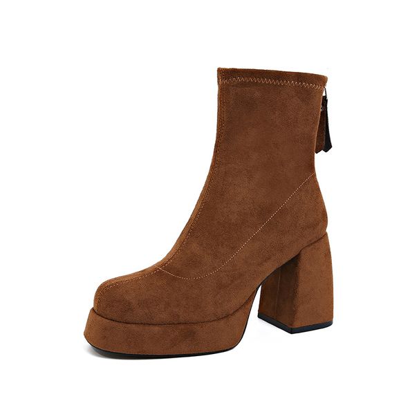 New High-heeled Martin Boots 2026 Women's Fashion Rear Zipper Suede High-heeled Boots_vogvips.com