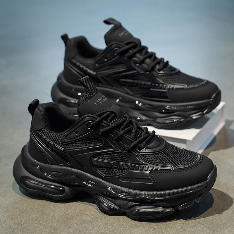 Warrior Winter Running Shock Absorption Cushion Sports Men's Casual Height Increasing Black Dad Trendy Shoes_vogvips.com