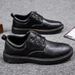 Euro Step Men's Leather British Style Black Casual Business Formal Korean Trend Brogue Thick Sole Height Increasing Shoes For Men_vogvips.com