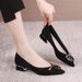French-style Elegant Work For Women, 2026 Spring Collection, Black Suede Pointed Toe With Metal Buckle, Comfortable And_vogvips.com