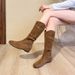 2025 Autumn New Women's Long Round Toe Pleated Slouch With Hidden Wedge Soft Sole Suede Over-the-Knee High Boots_vogvips.com