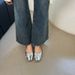 silver Flats Spring New French Style Gentle Evening Breeze Bowknot Square Toe Shallow Flat Loafers Granny Shoes_vogvips.com
